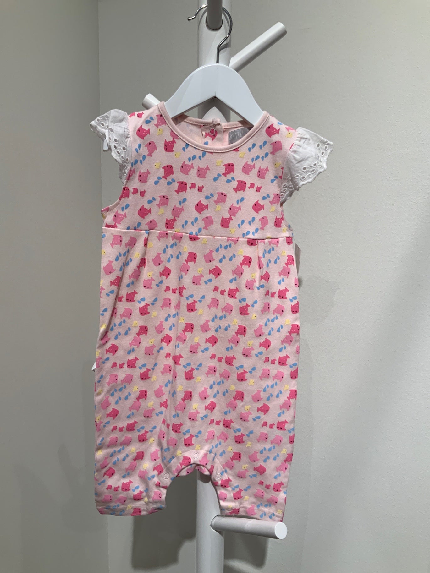 S Pytteliten Byxdress Fiskar rosa 86