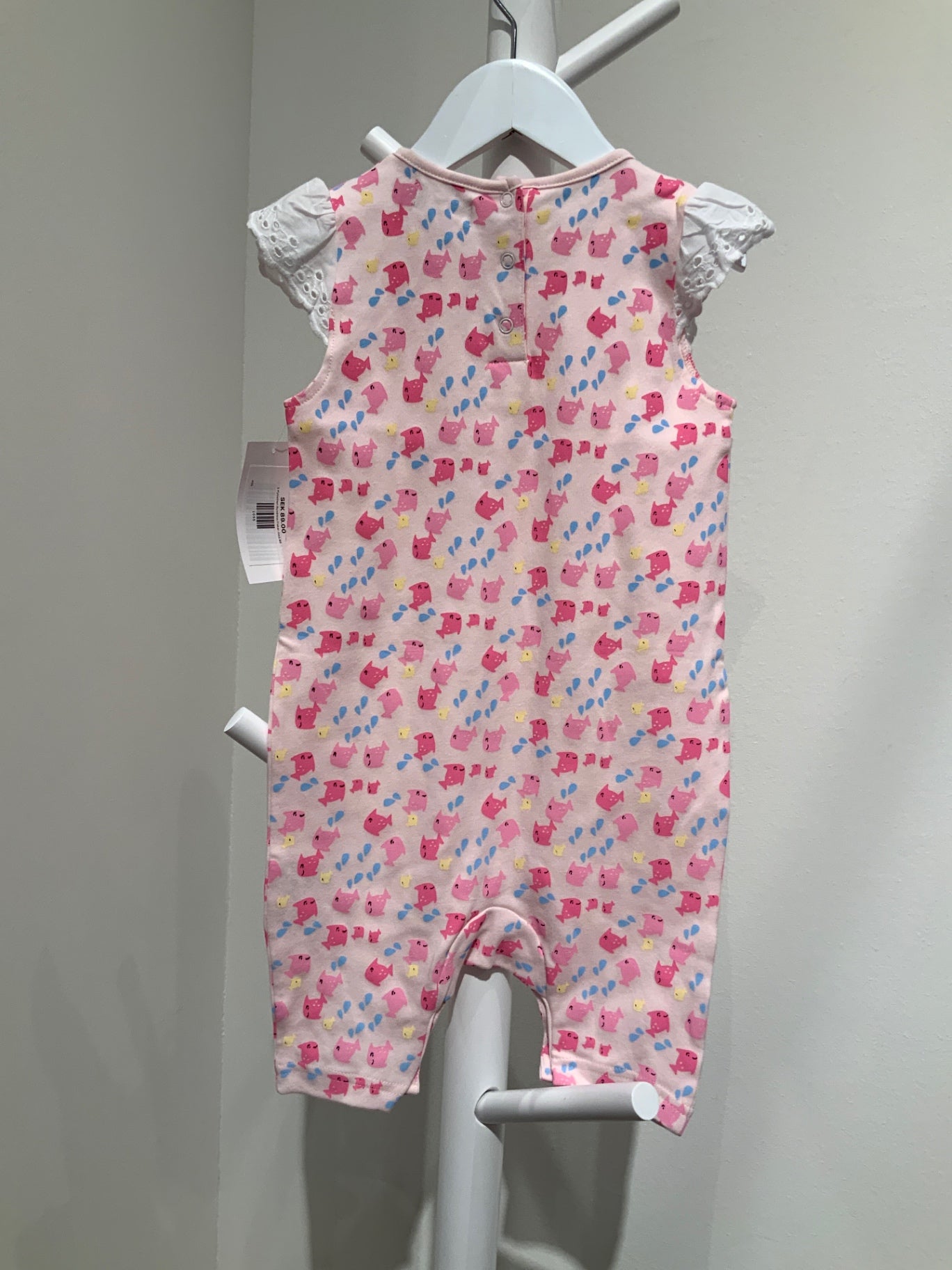 S Pytteliten Byxdress Fiskar rosa 86