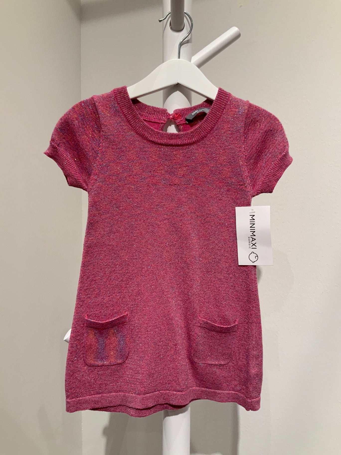 S Lindex Stickad klänning 86/92 Rosa/Glitter
