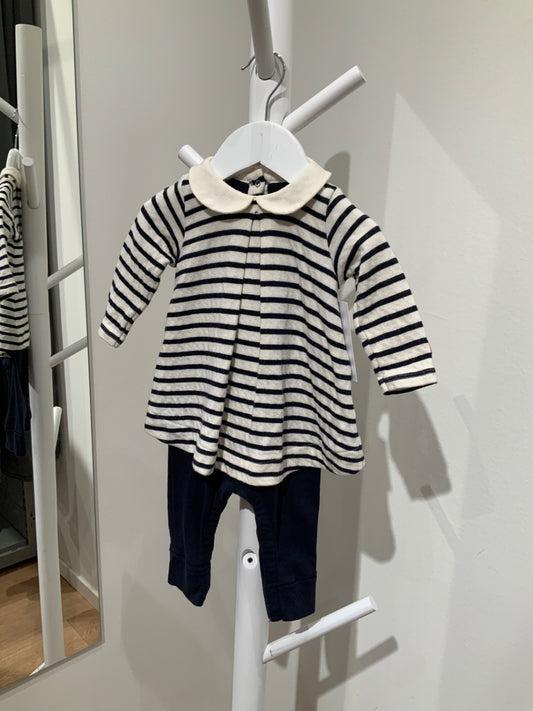 S Petit Bateau Set Klänning/byxa 68 randig