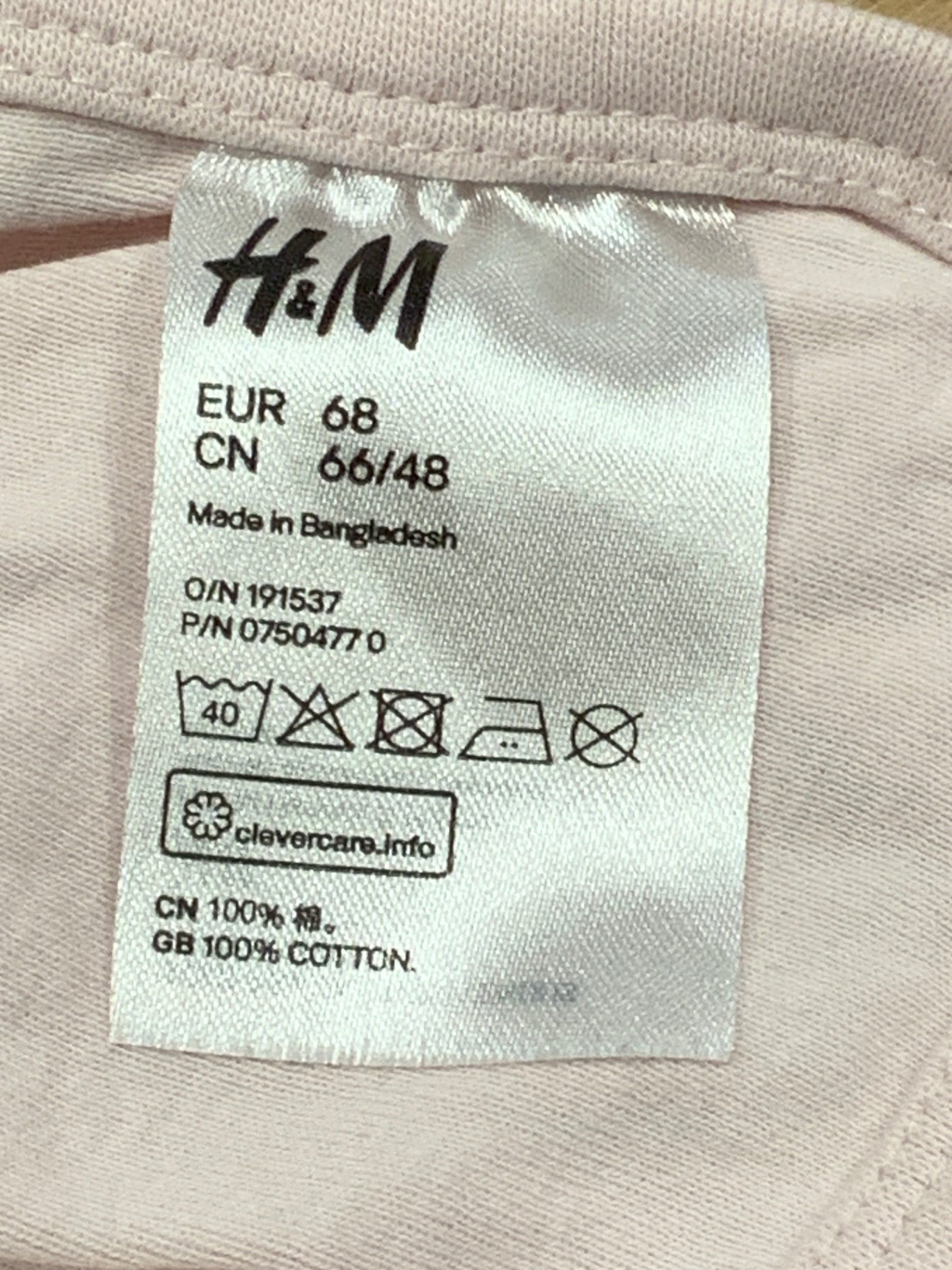 S H&M Body 68 Ljusrosa