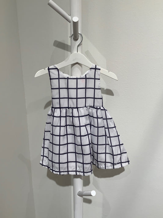 S Vogue Fashion Klänning 90 Vit/Blå rutig med rosett
