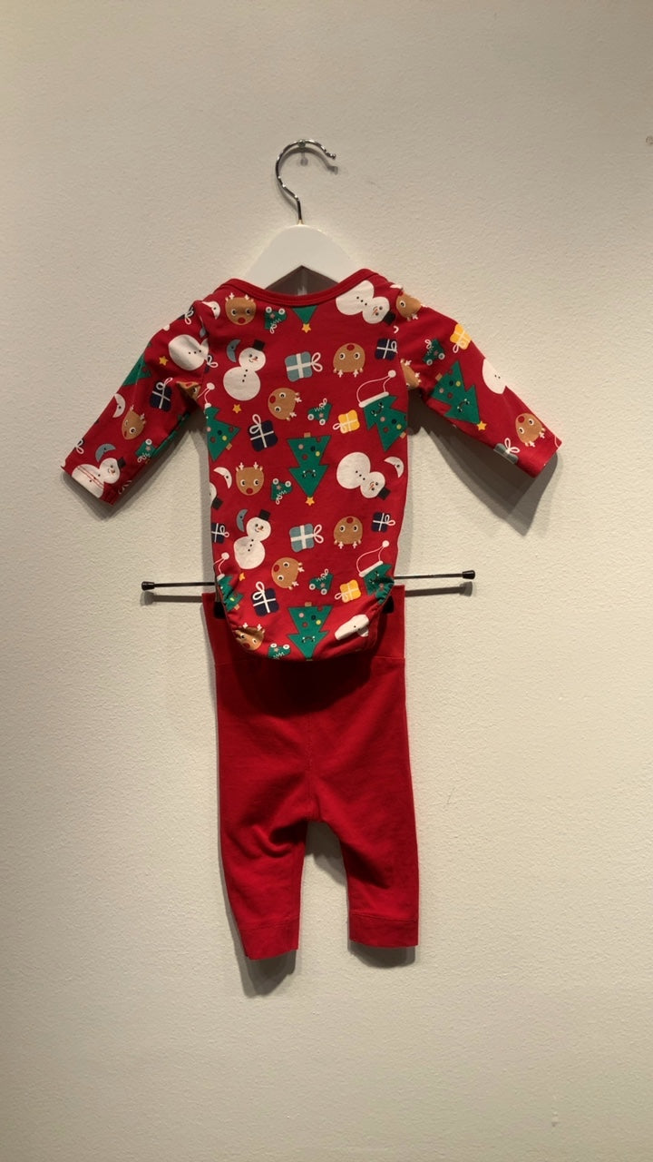 H&M Body + Byxa Set, 56 Röd/Jultema