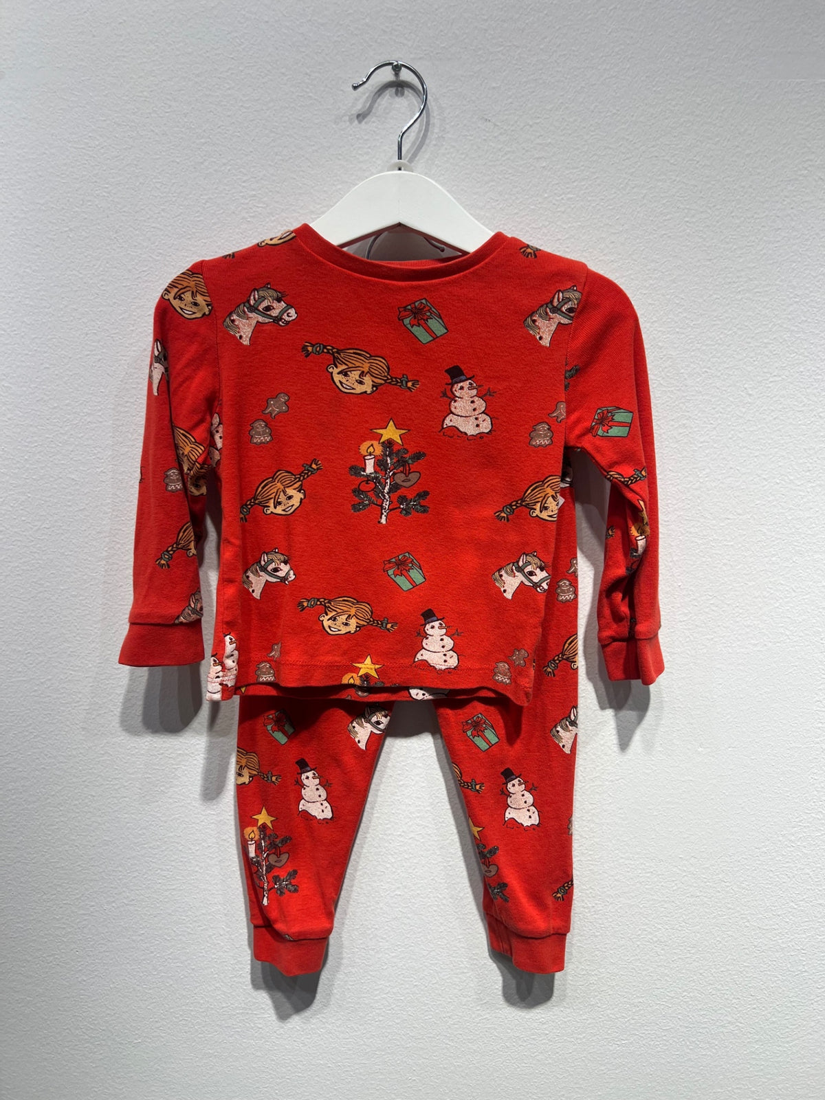 Pippi Långstrump Pyjamas Set 86/92 Röd/Jultema