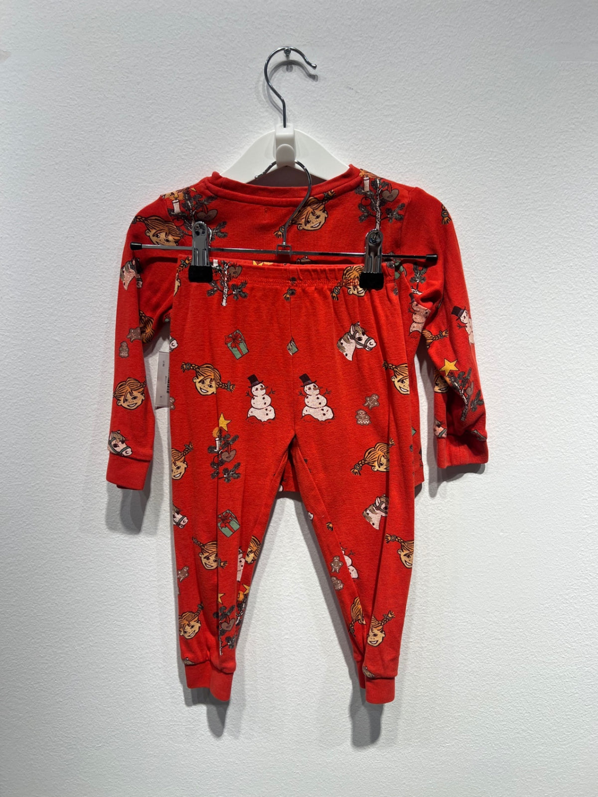 Pippi Långstrump Pyjamas Set 86/92 Röd/Jultema