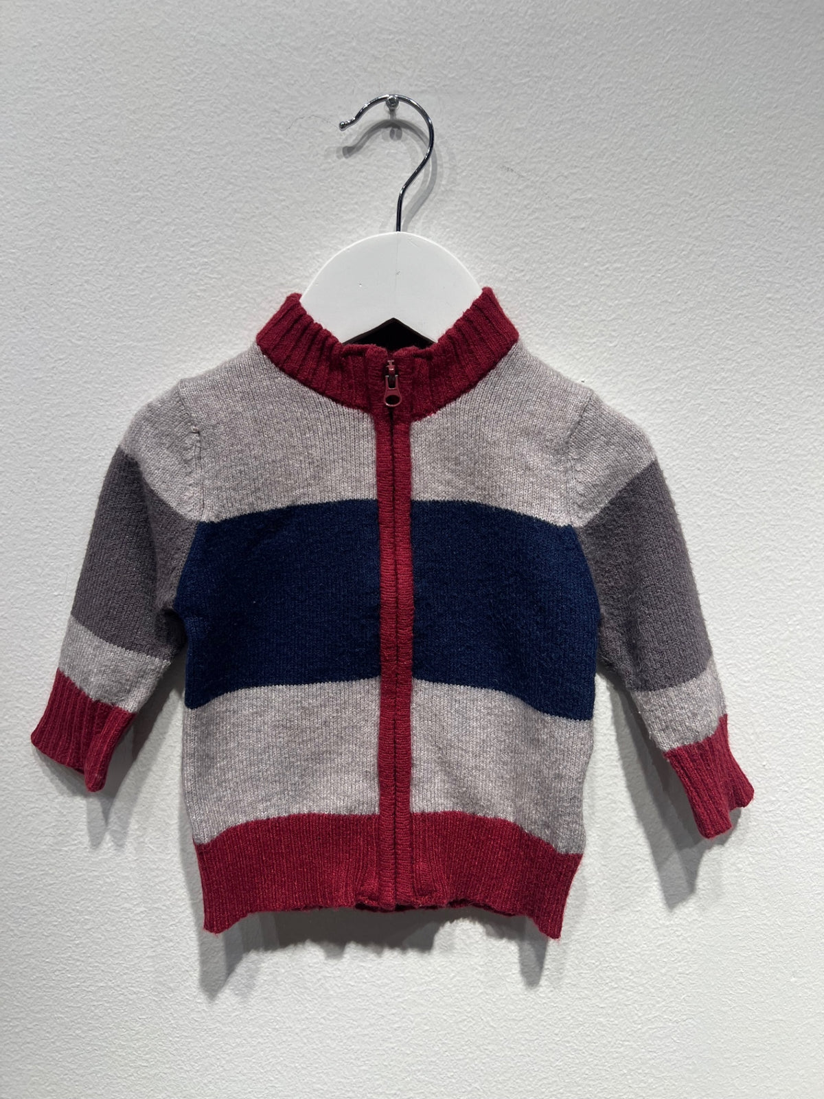 Prenatal Stickad tröja 62 Grå/Röd/Blå