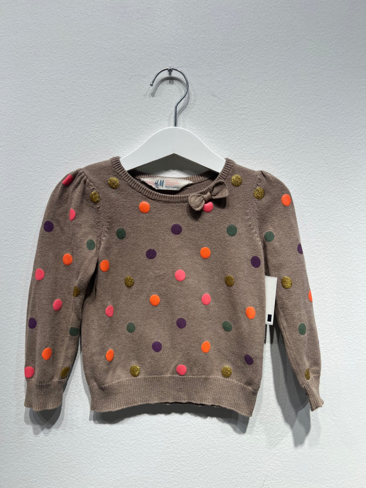H&M Stickad tröja 92 Brun/Prickig