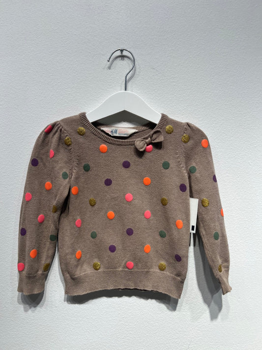 H&M Stickad tröja 92 Brun/Prickig
