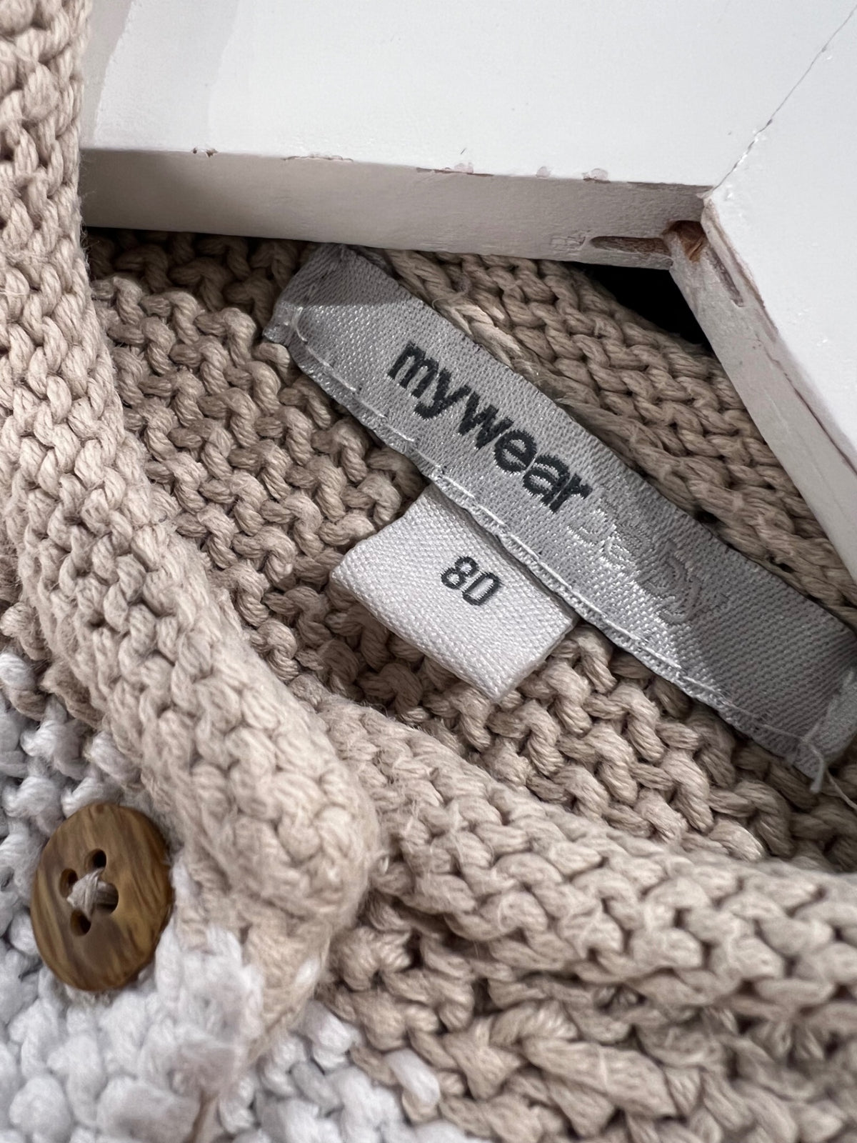 MyWearBaby Stickade kofta 80 Beige/Gul/Blå
