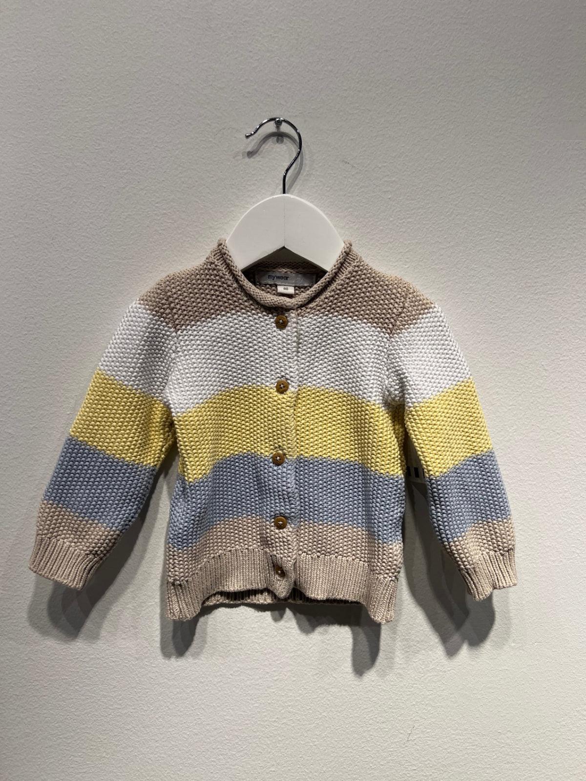 MyWearBaby Stickade kofta 80 Beige/Gul/Blå