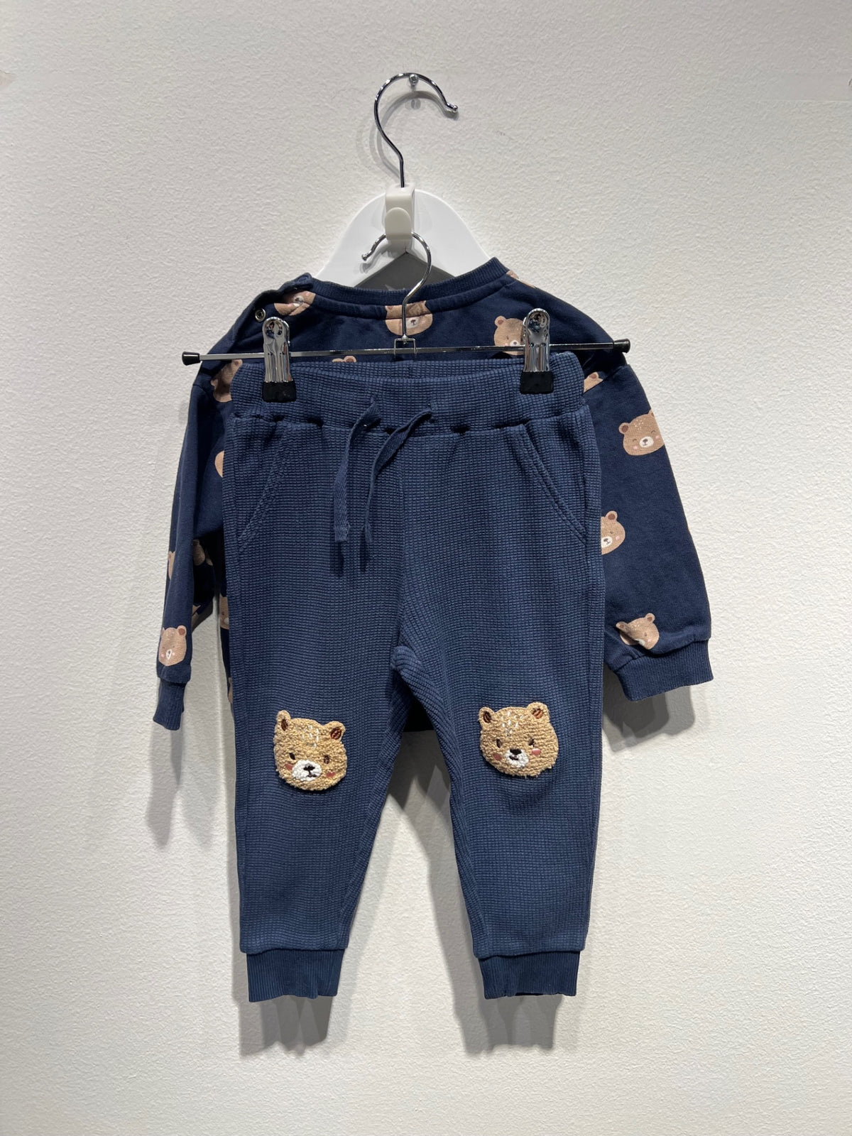 Lindex Tröja + byxor set 80 Mörkblå/Björnar