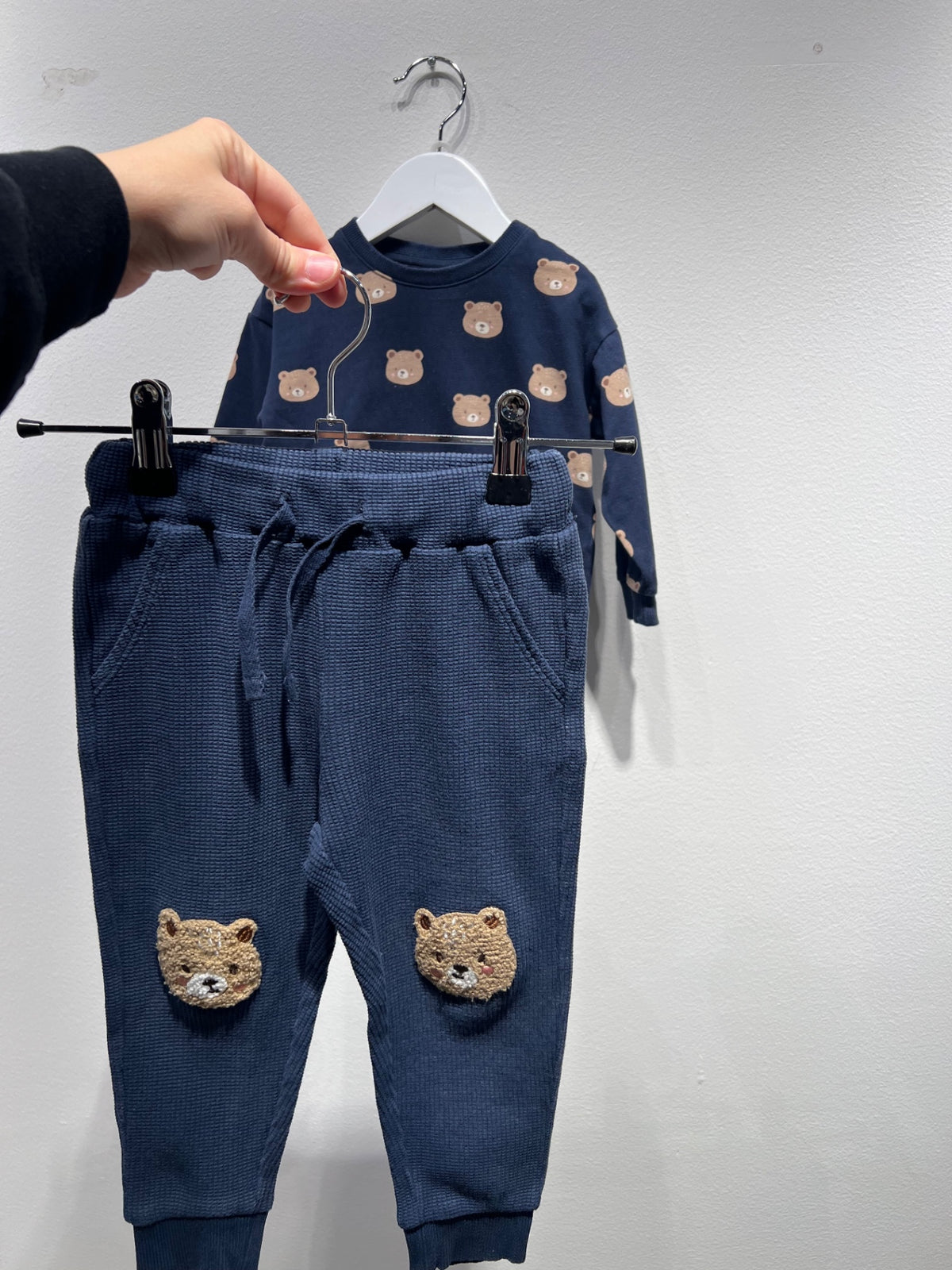Lindex Tröja + byxor set 80 Mörkblå/Björnar