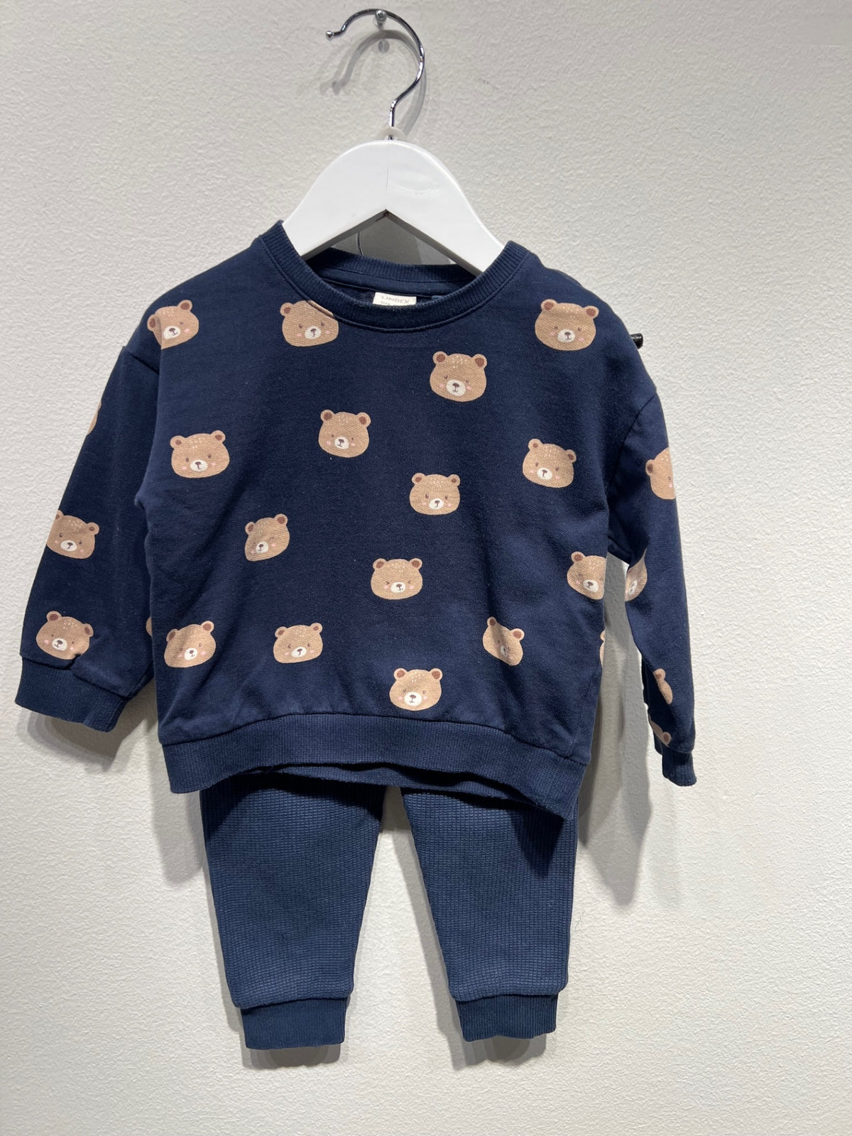 Lindex Tröja + byxor set 80 Mörkblå/Björnar