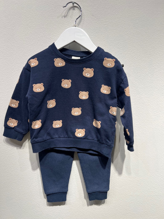 Lindex Tröja + byxor set 80 Mörkblå/Björnar